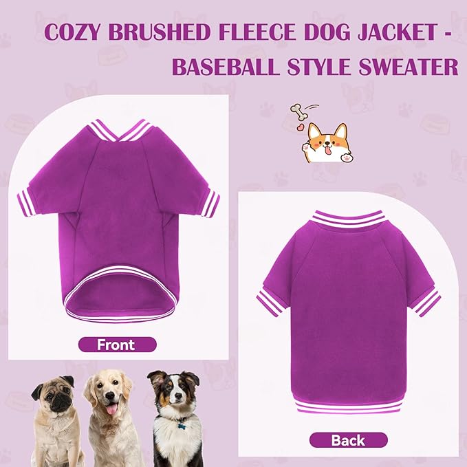 Dog Sweaters for Large Dogs, Brushed Fleece Dog Sweater Baseball Jacket Large Pet Sweater Clothes Soft Warm Boy Girl Pet(Purple-L)