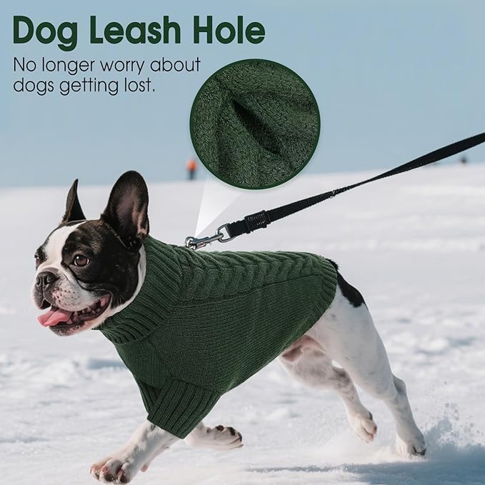 Dog Sweaters for Small Dogs Classic Turtleneck Dog Christmas Sweater Thick Warm Pullover Male Puppy Pet Stretch Knitwear Fall Winter Clothes with Leash Hole(Green, XS)