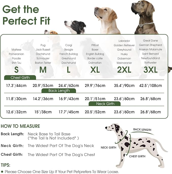 Queenmore Dog Coats for Large Dogs, Dog Jacket, Warm Fleece Winter DogCoat with Harness Built in, Back Zipper Pet Jacket for Large Breeds, Thick Fleece Lining Pet Snowsuit, ArmyGreen 2XL