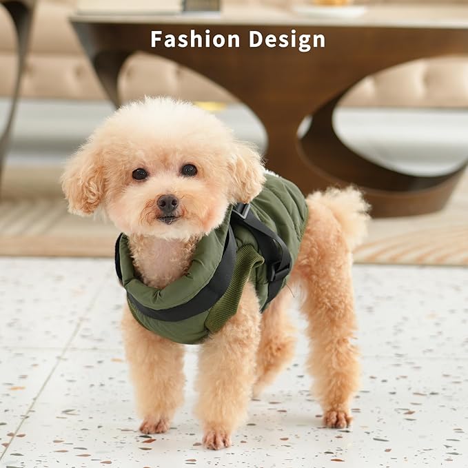 Dog Jacket with Harness,Fleece Lined Warm Puppy Coat for Winter,Soft Windproof Large Dog Vest,Green XXXL