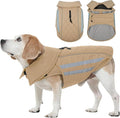 IECOii Dog Cold Weather Coats - Waterproof Winter Snow Jacket with Cozy Fleece Lining, Adjustable & Reflective Coat for Pitbull Cold Weather, Mashine Washable, Khaki, Sizes XL