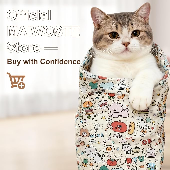 27.6" Large Cat Grooming Wrap – Anti-Escape Cat Wrap for Cutting Nails, Brushing & Medication – Soft, Comfortable, Reusable, Self-Adhering, Holds Cats Up to 15lbs (Elephant Cat)