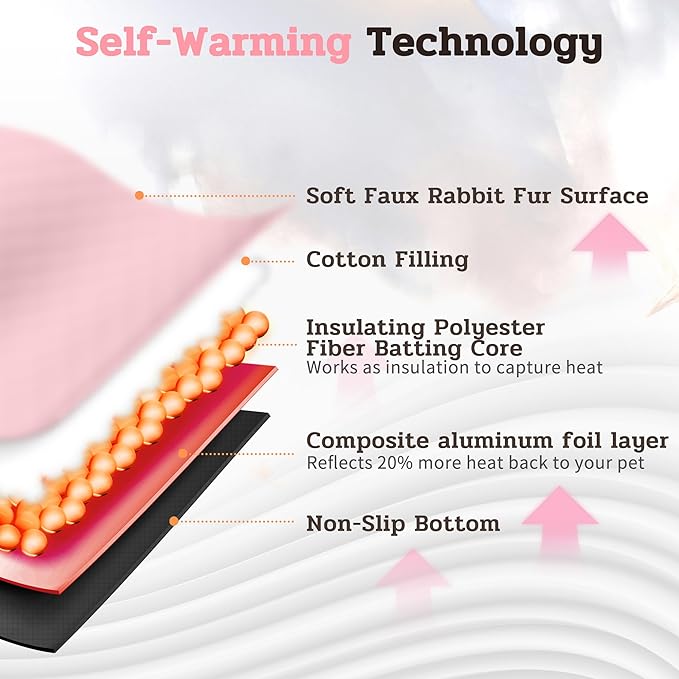NWK Pack of 4 Fluffy Self Warming Cat Mat, Cat Blanket, Thermal Dog Mat, Washable, Non-Slip Bottom for Sofa & Crate & Kennel & Car Seat (Blush Pink, Small (19'' X 15'' X 0.7''))