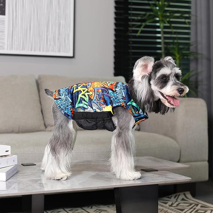 GMF Winter Dog Coat - Waterproof Windproof Reversible Jacket - Thick Adjustable Dog Cold Weather Coats - Soft Winter Coat with Leash Hole - Small to Large Sizes