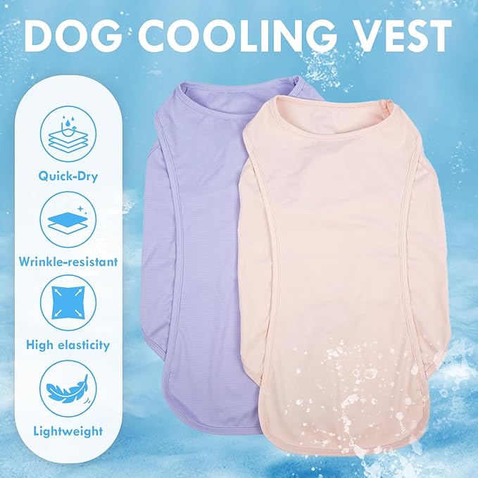 2 Pack Dog T-Shirt Quick Dry, Summer Breathable Cooling Vest, Sun Protection UPF50+ for Sensitive Skin, Stretchy Freedom of Movement for Walk, Purple+Pink, L