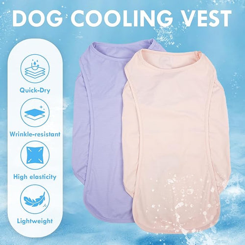 2 Pack Dog T-Shirt Quick Dry, Summer Breathable Cooling Vest, Sun Protection UPF50+ for Sensitive Skin, Stretchy Freedom of Movement for Walk, Purple+Pink, L