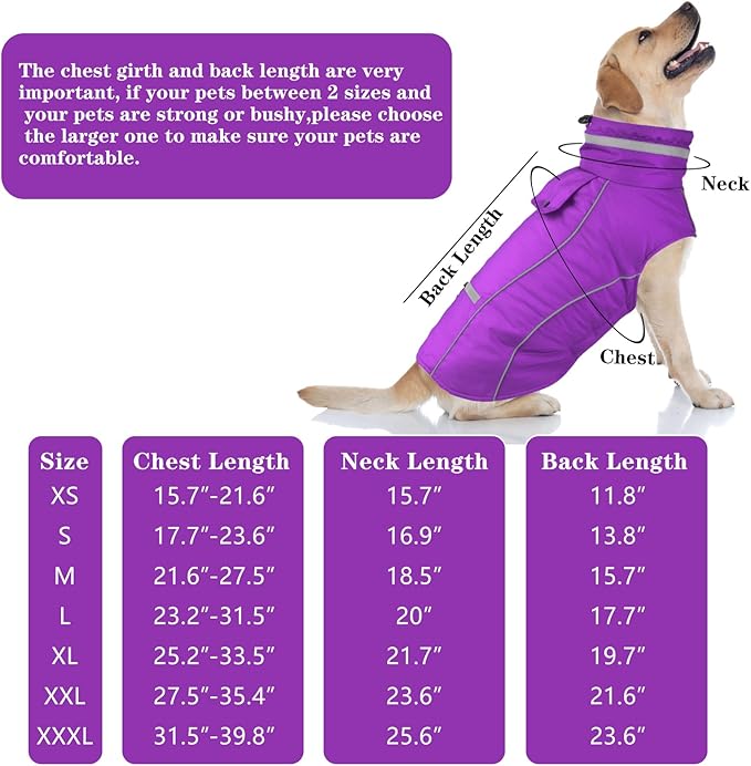 Doglay Dog Winter Coat, Waterproof Dog Jacket with Pocket, Reflective Turtleneck Pet Winter Jackets, Warm Puppy Snow Jacket for Small Medium Large Dogs