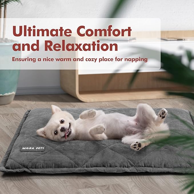 Mora Pets Self Heating Cat Bed Self Warming Cat Bed Thick Thermal Pet Bed Mat 36 x 24 Inches Removable Washable Cover for Outdoor Indoor Cats and Dogs Suede Grey Large