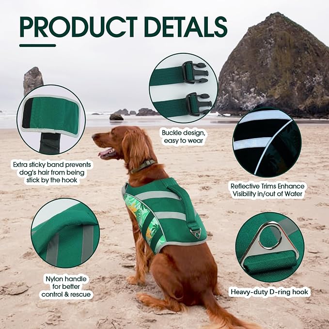 Kuoser Dog Life Jacket with Reflective Stripes, Adjustable Visibility Dog Life Vest, Ripstop Lifesaver for Small to Large Dogs