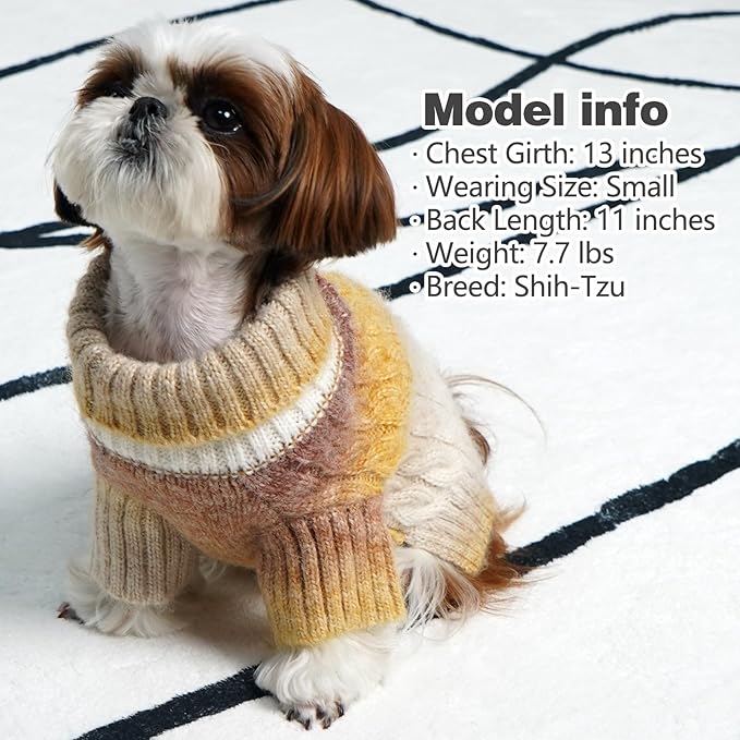 KYEESE Dog Sweater Thick Cable Knit Pet Sweater Gradient Color Small Dog Sweater Fuzzy Warm with Sleeves, Brown, X-Small