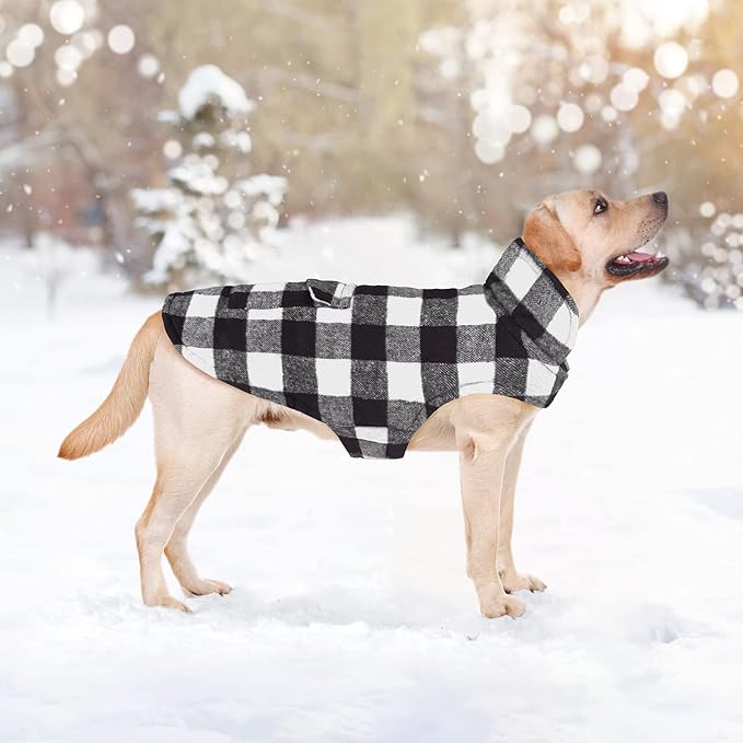 Malier Classic Plaid Fleece Dog Coat Jacket - Windproof Warm Winter Pet Clothes Apparel for Small to Large Dogs (White, Small)