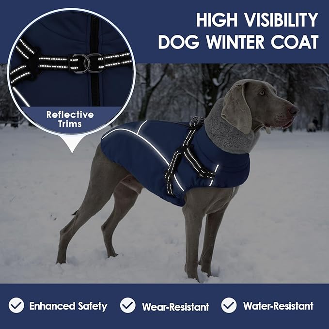 AOFITEE Small Dog Coat, XS Dog Jacket Winter with Harness Built in, Warm Fleece Puppy Coat, Waterproof Pet Puffer Jacket Snowsuit with Zipper, Reflective Dogs Cold Weather Coats Sweater, Blue XS