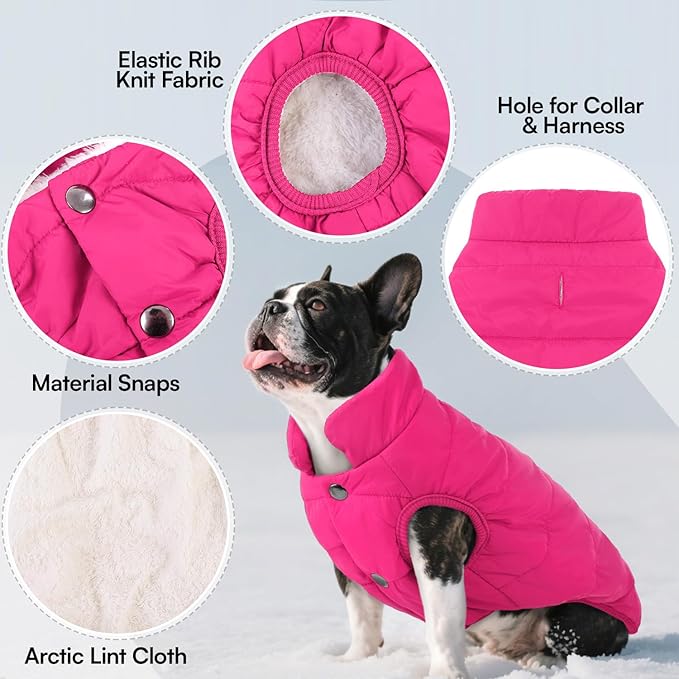 ASENKU Dog Winter Coat - Waterproof Windproof Dog Jacket, Warm Snowproof Doggie Puffer Vest for Cold Weather, Lightweight Snow Coats for Small Medium Large Dogs (Pink, XL)