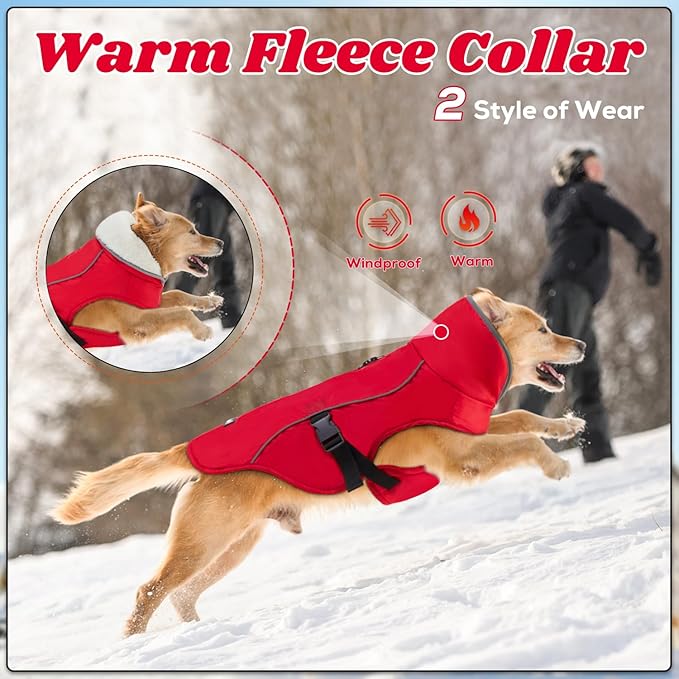 EMUST Dog Winter Coat, Thick Windproof Dog Jacket, Pet Winter Vest for Small/Medium/Large Dogs, Red, XXL
