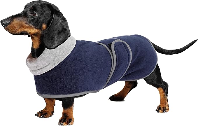 Geyecete Dachshund Sweaters for Dogs Dog Jacket,Dachshund Coat Perfect Dog Winter Coat with Padded Fleece Lining and high Collar,Dog Snowsuit with Adjustable Bands Sizes-Navy-XS