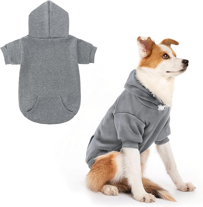 SCENEREAL Dog Hoodie Sweaters for Small Medium Large Size Dogs, Fleece Pet Sweatshirt with Hat and Pocket,Soft Cold Winter All Weather Puppy Clothes for S to XL Sized Dogs,Grey (M)