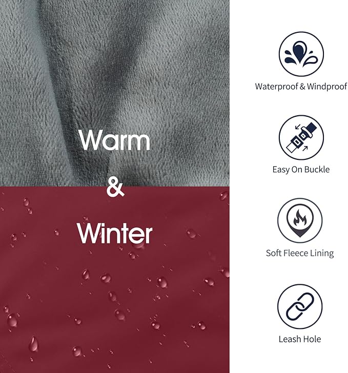 IECOii Extra Warm Dog Coat - Reflective, Adjustable Winter Jacket with Buckle & Fleece Turtleneck Dog Jackets for Small Dogs, Waterproof & Windproof Fleece Vest for Cold Weather, Burgundy, Small