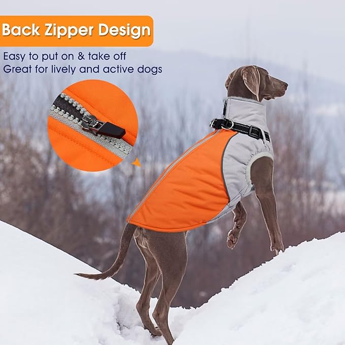 Dog Coat with Harness Built in,Water-Repellent Dog Jacket Christmas Puppy Winter Coat with Reflective,XS Doggy Winter Jacket with Zipper,Soft Pet Fleece Snow Jacket for Small Dogs,Orange,XS