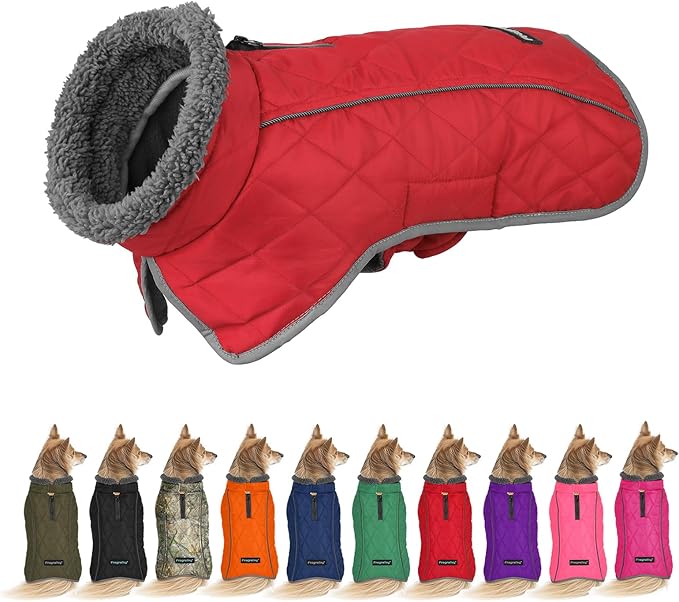 Fragralley Dog Coat Large, Waterproof Dog Jacket with Warm Fleece Lining, Adjustable Reflective Dogs Winter Coat, Turtleneck Pet Coats for Cold Weather (Red XXXL)