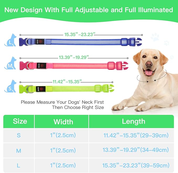 YFbrite Light up Dog Collar, USB Rechargeable LED Puppy Collar Super Bright Adjustable Glowing Dog Lights for Night Walking (Design 2-Green, Medium)