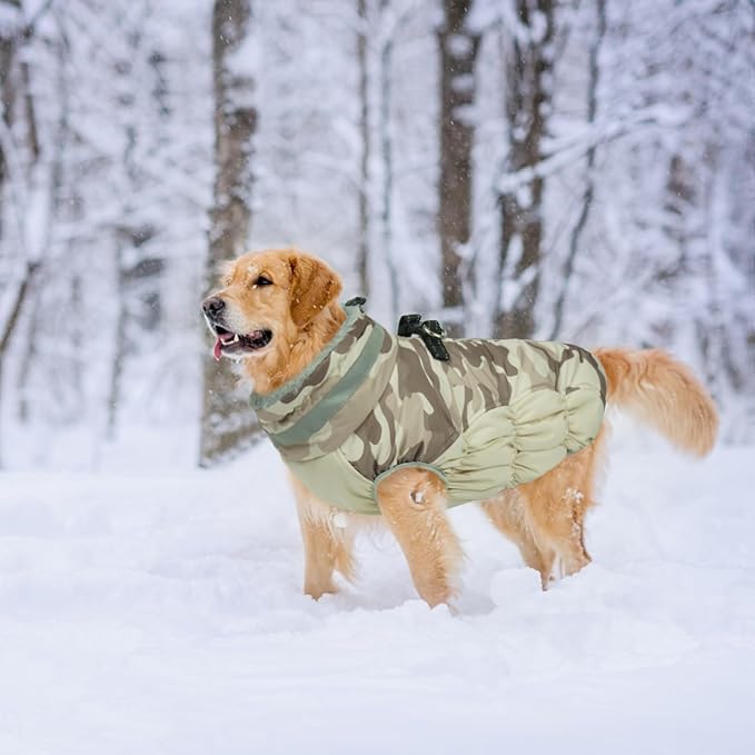 Lelepet Warm Dog Winter Coat Dog Coats for Small Dogs Waterproof Dogs Jacket with Harness Built in Reflective Cold Weather Coats Windproof Zip-Up Winter Fleece Vest Snowsuit Chihuahua Desert Camo