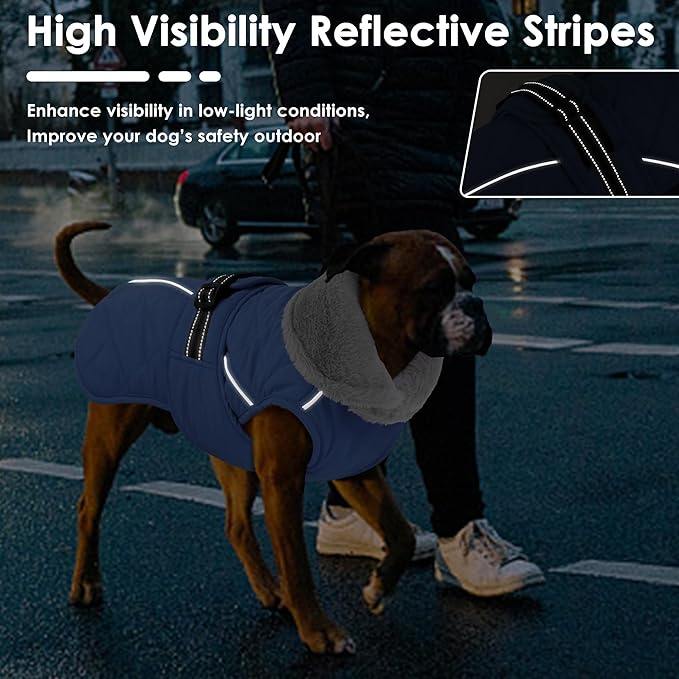 Dog Coat, Waterproof Dog Winter Jacket with Adjustable Buckle, Reflective Turtleneck Pet Snow Vest Warm Fleece Sweater for Small Medium Large Dogs - Blue, L