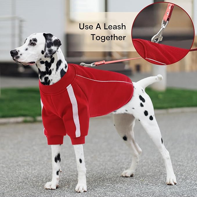 Queenmore Medium Christmas Dog Sweater, Cozy Fleece Dog Sweatshirt, Warm Winter Fleece Jacket for Small, Medium & Large Dogs with Leash Hole/Reflective Stripes Red