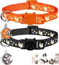 2Pcs Breakaway Cats Collars Cat Collars for Boy & Girl Cats Adjustable Kitten Collars with Bell,Black+Tangerine