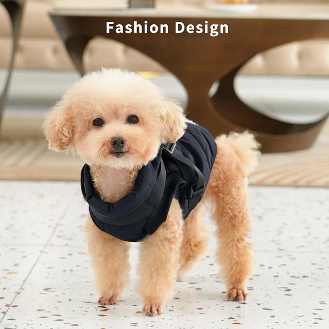 Dog Jacket with Harness,Fleece Lined Warm Puppy Coat for Winter,Soft Windproof Medium Dog Vest,Black L