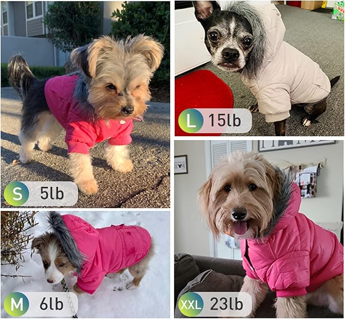 LESYPET Dog Coat for Small Dogs, Windproof Doggie Puffer Jacket with Leash Hole, Extra Warm Dog Jacket Winter Coat, Pink M