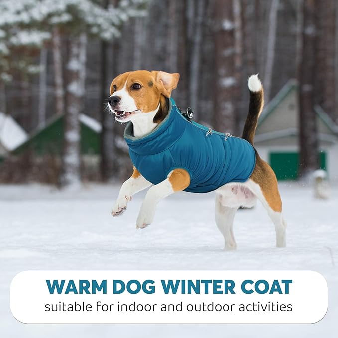IDOMIK Warm Dog Coat with Harness, Waterproof Reflective Dog Jackets for Small Medium Large Dogs, Fleece High Collar Winter Jacket with Zipper, Pet Winter Snowsuit Clothes for Cold Weather,Blue S