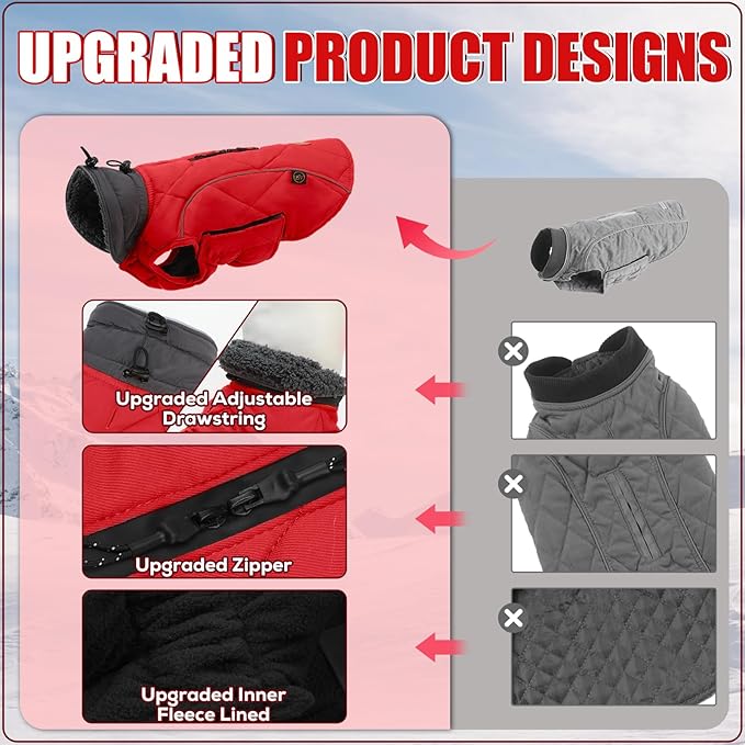 EMUST Pet Vests for Winter, Fleece Lined Dog Coat for Cold Weather Warm Dog Jackets for Small Medium Large Dogs, Pet Apparel for Cold Weather, Red, XXXL