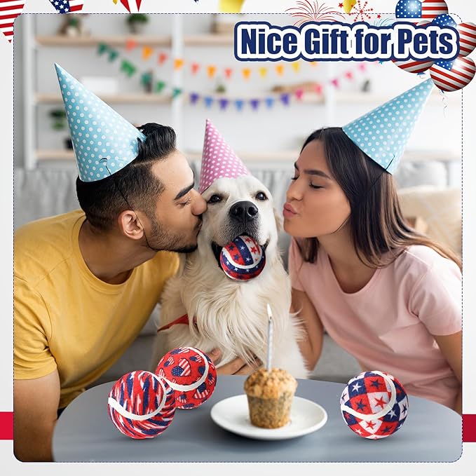 36 Pcs Independence Day Dog Squeaky Tennis Balls 2.5 Inch Interactive Pet Toys Ball for Small Medium Large Dog Plush Chew Toys Teeth Cleaning for Aggressive Chewers Cat Interactive Training