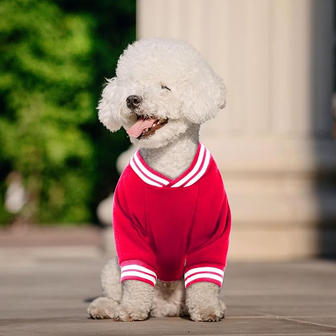 Dog Sweaters for Medium Dogs, Brushed Fleece Dog Sweater Baseball Jacket Soft Warm Pet Sweater Clothes Medium Sized Boy Girl Pet(Red-M)