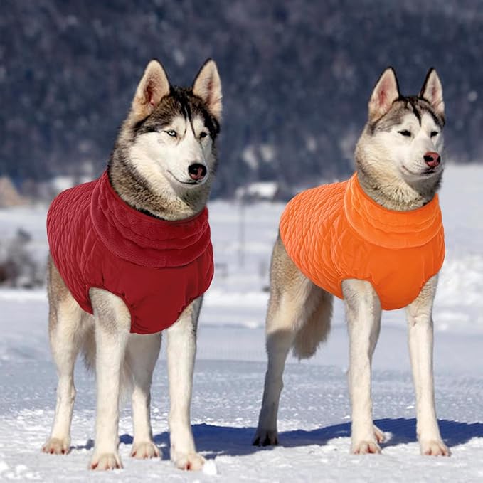 Kuoser XXXL Thermal Dog Suit | Extra Giant Apparel for St. Bernards | D-Ring Safety System Prevents Escape During Storms, Red XXL
