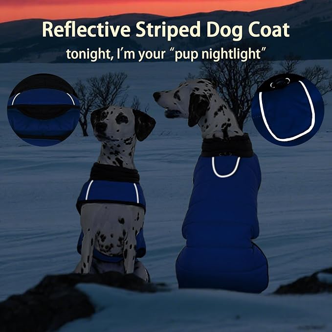 MIGOHI Lightweight Dog Coat, Windproof Dog Jacket, Puffer Jacket for Medium Dogs, Padded Vest with Reflective Strips, Warm Snow Vest in Cold Weather, Easy On Hook & Loop Belly, Blue, L