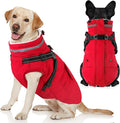 Dogcheer Dog Coat with Harness, Waterproof Warm Dog Winter Jacket with Pockets, Reflective Pet Fleece Jacket Turtleneck Snowsuit for Small Medium Large Dogs - Red, M