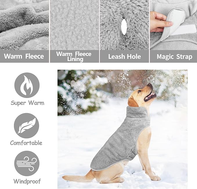 Malier Dog Winter Coat, Reversible Fleece Dog Cold Weather Coats, Windproof Warm Snow Puppy Jacket Vest Pet Clothes for Small Medium Large Dogs (Gray, Large)
