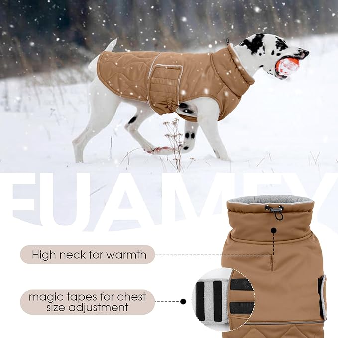 FUAMEY Winter Warm Coat, Fleece Turtleneck Jacket, Thick Waterproof Windproof Cold Weather Coats, Snowsuit Vest for Small Medium Large Dogs Pet Clothes