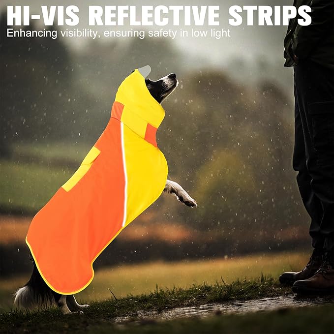 BINGPET Dog Raincoat - Adjustable Rain Jacket with Reflective Stripes, Waterproof Clear Hooded Slicker Poncho, Snowproof Windproof Clothes for Medium Large Dogs (Yellow-Orange, L)