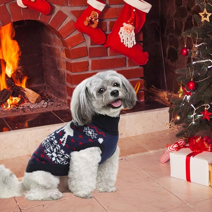SCENEREAL Small Dog Girls & Boys Turtleneck Sweater - Winter Puppy Clothes, Christmas Outfit - Dachshund, Yorkie, Chihuahua Sizes