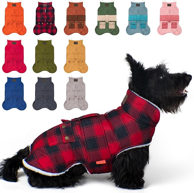 KYEESE Dog Coat Waterproof Dogs Jacket with Fleece Lined Soft Pet Sweater for Cold Weather Windproof Dog Coats for Small Dogs Thick Cat Clothes with Pocket Warm Pet Winter Puffer Coat with Leash Hole