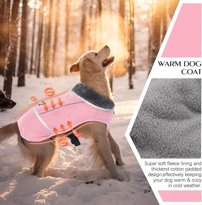QBLEEV Warm Dog Coat Reflective Dog Jacket, Waterproof Dog Winter Coat Turtleneck Dog Clothes for Cold Weather, Thick Fleece Dog Snowsuit Christmas Dog Vest Pet Apparel for Small Medium Large Dogs 3XL
