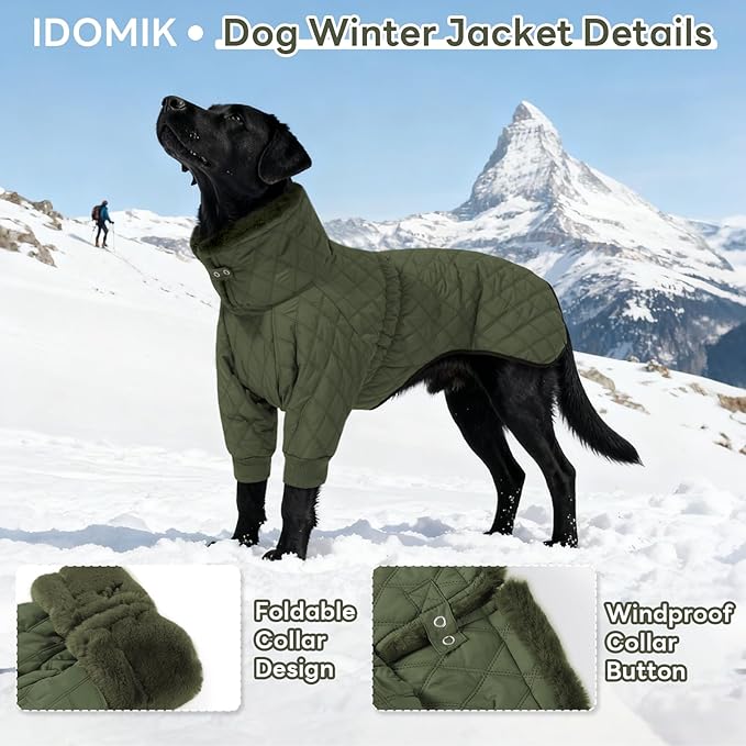 IDOMIK Dog Winter Coat for Medium Dogs, Warm Dog Winter Jacket with Fleece High Collar, Zippered Cold Weather Coats for Dogs, Waterproof Doggy Snow Jacket Clothes,Green,M