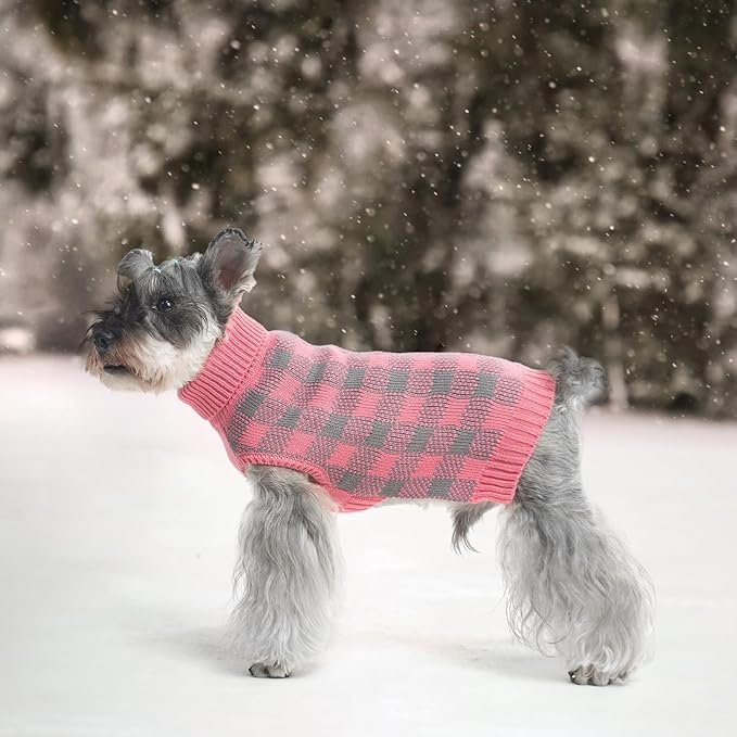 PUPTECK Dog Sweaters for Large Medium Small Dogs - Fall Classic Plaid Style Puppy Holiday Winter Coat Clothes Warm