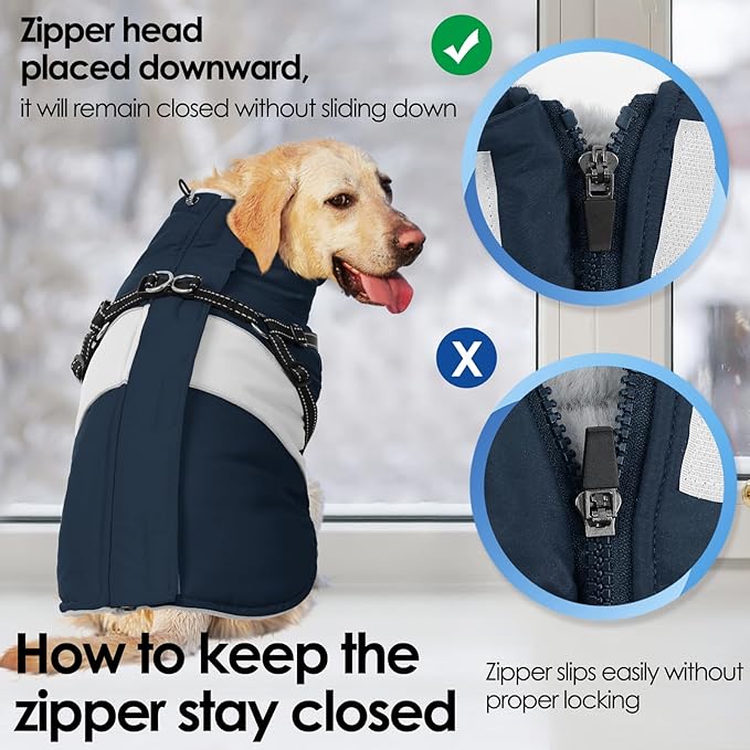 AOFITEE Dog Winter Coat, Dog Coat with Harness Built in, Dogs Jacket for Large Dogs, Reflective Waterproof Pet Puffer Jacket Snowsuit, Warm Fleece Windproof Pet Sweater for Cold Weather, XL