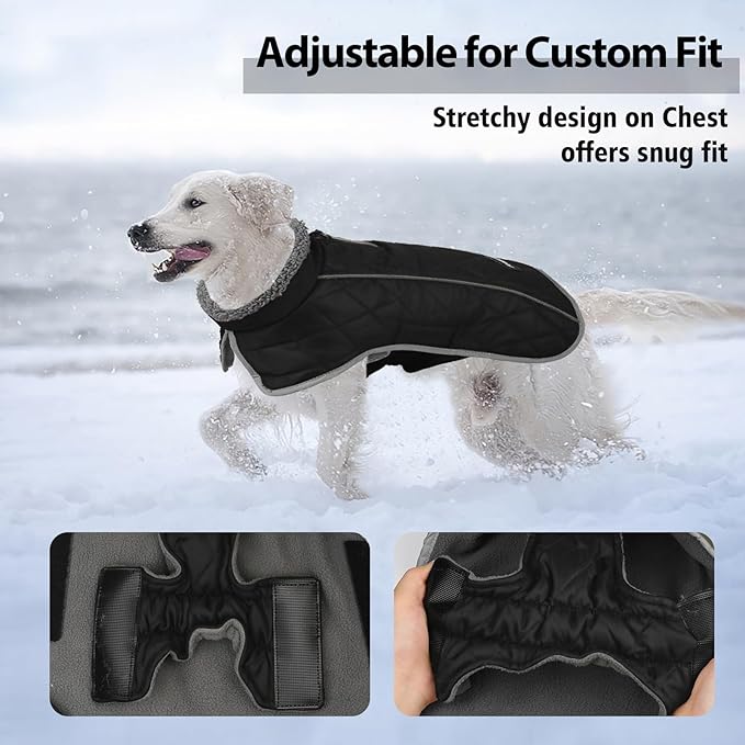 Fragralley Dog Coat Medium, Waterproof Dog Jacket with Warm Fleece Lining, Adjustable Reflective Dogs Winter Coat, Turtleneck Pet Coats for Cold Weather (Black M)