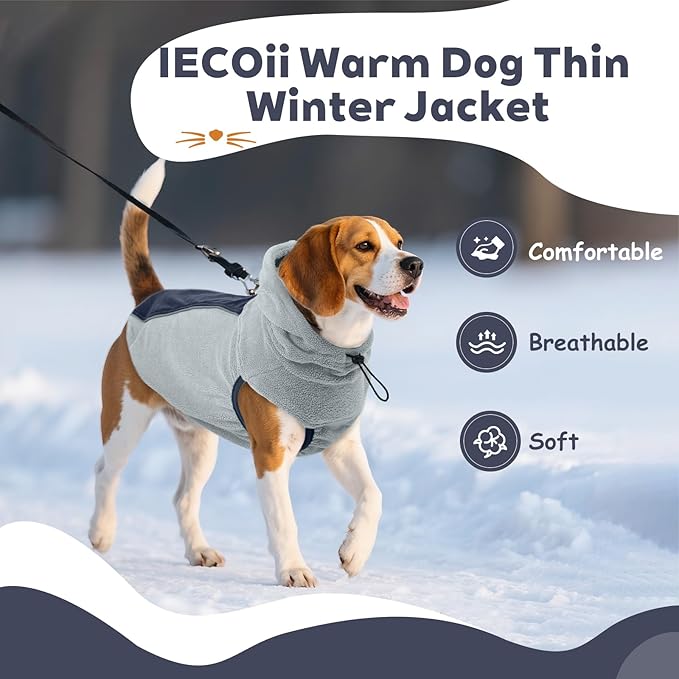 IECOii XXL Soft Fleece Dog Sweater, Stretchy Large Dog Sweater Vest with Leash Hole, Warm Dogs Fall Winter Hoodie for Indoor & Outdoor, Safety Reflective Great for Night Walks, Pitbull, Blue, XXL