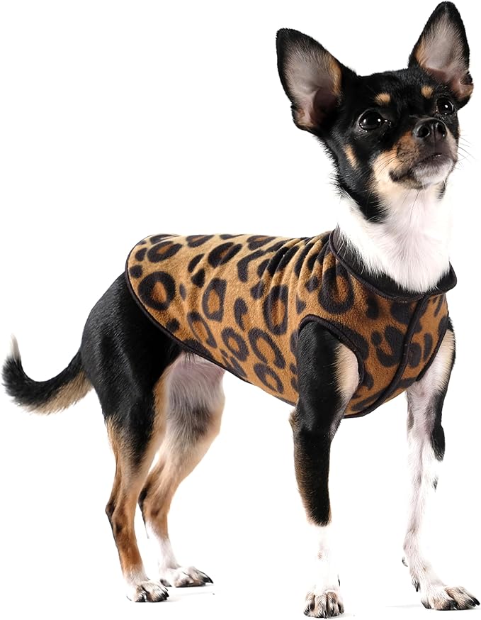 Goldpaw Duluth Double Fleece Dog Sweater Vest for Small Dogs - Soft, Stretchy Dog Fleece - Warm Pet Jacket for Fall and Winter - Premium Pet Outerwear - Machine Washable - Leopard/Black - Size 6