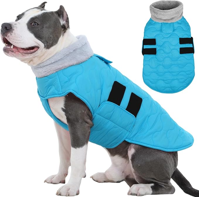 Kuoser Dog Jacket, Dog Coats for Large Dogs Winter Waterproof, Doggie Vest with Leash Hole, Canine Cold Weather Coats Doggie Snow Jacket for Labrador Beagle, Blue XL